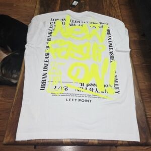 Left Points White T-Shirt with Neon Yellow Graphics